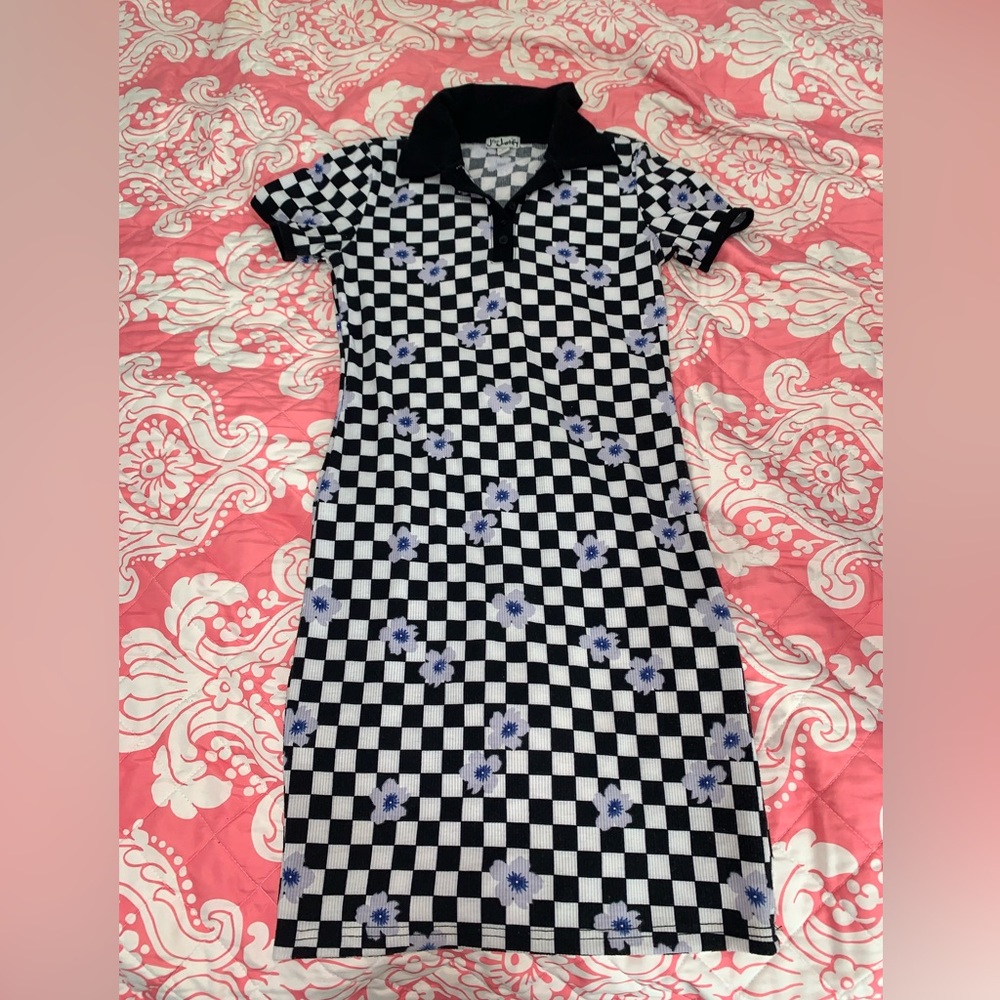Checkered with floral detailing dress